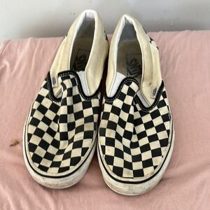 Vans Kids Checkered Slip-On Shoes - Black and White